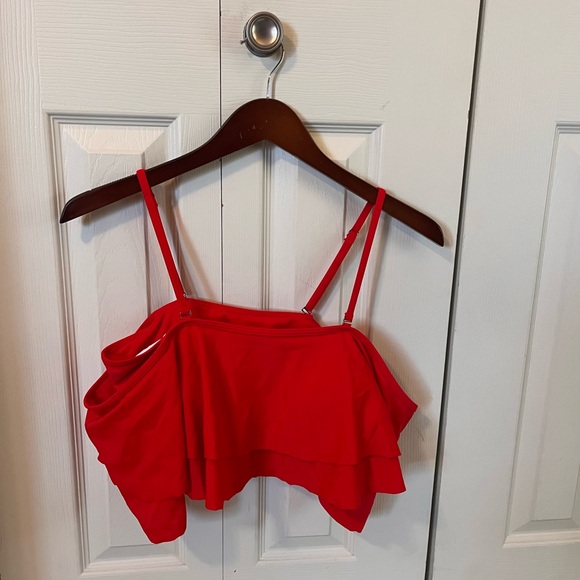 Red Ruffle Off-Shoulder Bikini Top - Picture 2 of 4